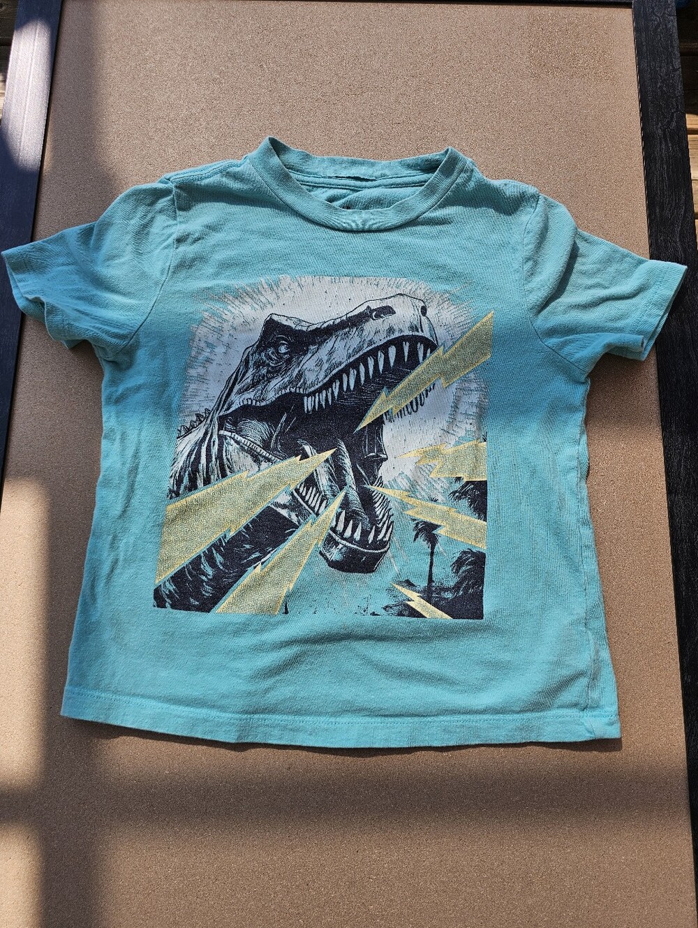 GAP Kids Blue Teal T-Rex Dinosaur Graphic Tee Size S 6-7 Years Cotton